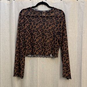 Lucy & Yak Brown Leopard Print Sheer Blouse